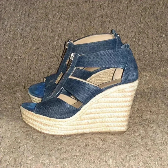 MICHAEL KORS-Berkley-Blue Denim Fabric Wedge-Espadrilles-Sz 5-Excellent - Picture 2 of 7